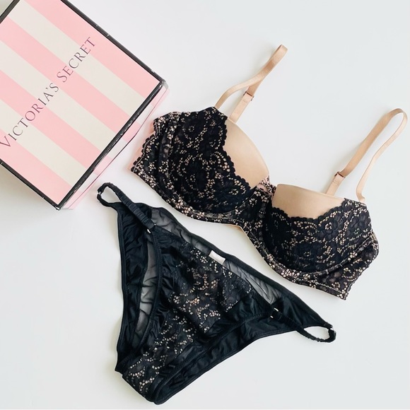 34C MEDIUM Victoria’s Secret nude black bra set - Picture 1 of 7